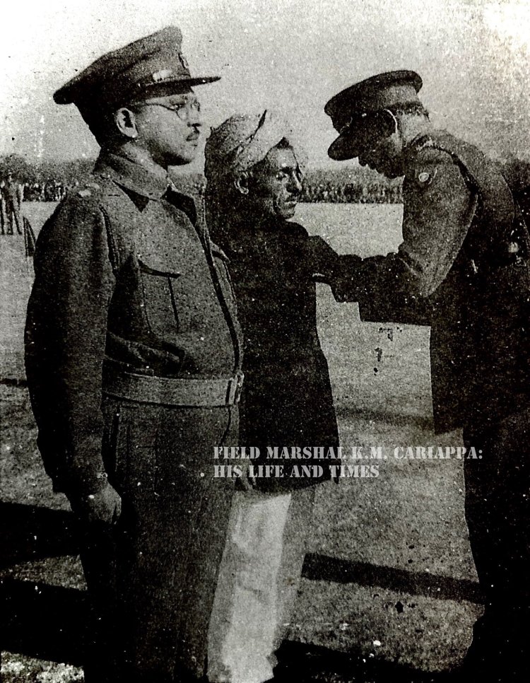 General Cariappa is decorating Dhobi Ram Chander with Maha Vir Chakra for his bravery during J&K operations 1947-48